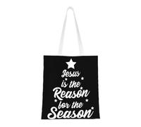 CyanLit Jesus Is The Reason For The Christmas Season Canvas Tote Bag Reusable Shoulder Totes For Shopping, Gym,Travel, Work