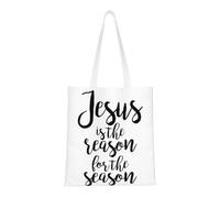 CyanLit Jesus Is The Reason For The Christmas Season Canvas Tote Bag Reusable Shoulder Totes For Shopping, Gym,Travel, Work