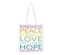 CyanLit Kindness Peace Equality Love Inclusion Hope Diversity Canvas Tote Bag Reusable Shoulder Totes For Shopping, Gym,Travel, Work