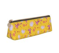 CyanLit Little Yellow Chicken with Floral Pattern Pencil Case Leather Pencil Holders Cosmetic Pouch Stationery Organizer Bag for Women Men Office Travel