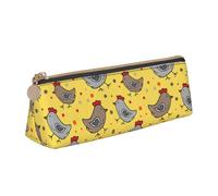CyanLit Little Yellow Chicken with Floral Pattern Pencil Case Leather Pencil Holders Cosmetic Pouch Stationery Organizer Bag for Women Men Office Travel