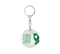 CyanLit Liver Cancer Awareness Month Keychain Charms Round Metal Keychains With Key Ring Clips Key