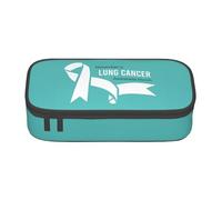 CyanLit Lung Cancer Awareness Month Pencil Case Large Capacity Zipper Pencil Holders Stationery Organizer Pouch for Office Travel