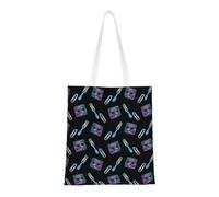 CyanLit Makeup Print Mascara Lipstick Eyelashes Pattern Canvas Tote Bag Reusable Shoulder Totes For Shopping, Gym,Travel, Work