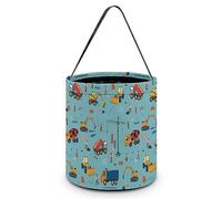 CyanLit Multicolor Construction Trucks Tractors Halloween Bucket Trick Or Treat Bags Candy Bucket Tote Bag for Festive Party Decoration