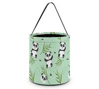 CyanLit Panda And Bamboo Leaves Pattern Halloween Bucket Trick Or Treat Bags Candy Bucket Tote Bag for Festive Party Decoration