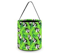 CyanLit Panda Playing Leaves Pattern Halloween Bucket Trick Or Treat Bags Candy Bucket Tote Bag for Festive Party Decoration