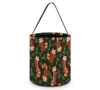 CyanLit Red Panda And Bamboo Leaves Pattern Halloween Bucket Trick Or Treat Bags Candy Bucket Tote Bag for Festive Party Decoration