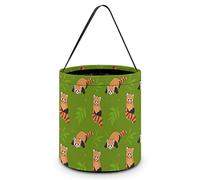 CyanLit Red Panda Leave Tree Halloween Bucket Trick Or Treat Bags Candy Bucket Tote Bag for Festive Party Decoration