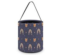 CyanLit Red Panda Raonbow Pattern Halloween Bucket Trick Or Treat Bags Candy Bucket Tote Bag for Festive Party Decoration