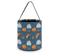 CyanLit Sleeping Red Panda Pattern Halloween Bucket Trick Or Treat Bags Candy Bucket Tote Bag for Festive Party Decoration