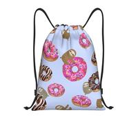 CyanLit Sloth With Sweet Doughnuts Drawstring Backpack Gym Sackpack Sports Bag