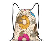 CyanLit Sloth With Sweet Doughnuts Drawstring Backpack Gym Sackpack Sports Bag