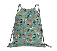 CyanLit Sushi Pattern Kawaii Japanese-Style Drawstring Backpack Gym Sackpack Sports Bag