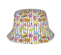 CyanLit Sweet Striped Doughnuts Sugar Blueberry Cake Bucket Hat Summer Beach Fisherman Hat Sun Caps for Men Women Black