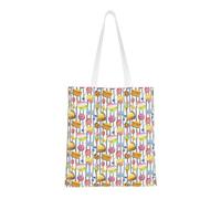 CyanLit Sweet Striped Doughnuts Sugar Blueberry Cake Canvas Tote Bag Reusable Shoulder Totes For Shopping, Gym,Travel, Work