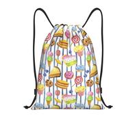 CyanLit Sweet Striped Doughnuts Sugar Blueberry Cake Drawstring Backpack Gym Sackpack Sports Bag