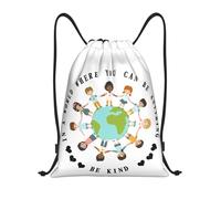 CyanLit Unity Day - In A World Be Kind Kids Earth Anti Bullying Orange Drawstring Backpack Gym Sackpack Sports Bag