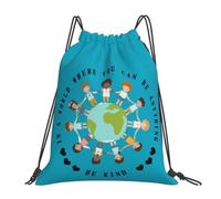 CyanLit Unity Day - In A World Be Kind Kids Earth Anti Bullying Orange Drawstring Backpack Gym Sackpack Sports Bag