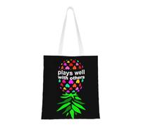 CyanLit Upside Down Pineapple Play Well With Others Funny Swinger Canvas Tote Bag Reusable Shoulder Totes For Shopping, Gym,Travel, Work