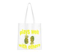 CyanLit Upside Down Pineapple Play Well With Others Funny Swinger Canvas Tote Bag Reusable Shoulder Totes For Shopping, Gym,Travel, Work