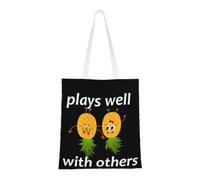 CyanLit Upside Down Pineapple Play Well With Others Funny Swinger Canvas Tote Bag Reusable Shoulder Totes For Shopping, Gym,Travel, Work