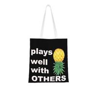 CyanLit Upside Down Pineapple Play Well With Others Funny Swinger Canvas Tote Bag Reusable Shoulder Totes For Shopping, Gym,Travel, Work