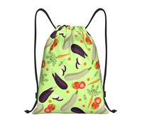 CyanLit Vegetables Tomato Eggplant Carrots Pattern Drawstring Backpack Gym Sackpack Sports Bag