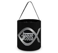 CyanLit Yeshua Jesus Christian Halloween Bucket Trick Or Treat Bags Candy Bucket Tote Bag for Festive Party Decoration