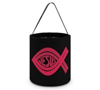 CyanLit Yeshua Jesus Christian Halloween Bucket Trick Or Treat Bags Candy Bucket Tote Bag for Festive Party Decoration