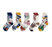 CYANLUX 5 Pairs Womens Cute Crew Socks Novelty Art Printed Socks Casual Cotton Above Ankle Socks for Women (UK, Alpha, One Size, Regular, Regular, A)