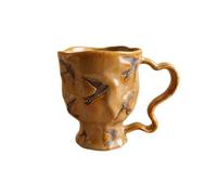 CYANMIEGT 240ml Ceramic Mug for Tea Coffee Wavy Rim Twisted Handle Single Stoneware, Afternoon Tea Latte Adult, Wavy Rim Twisted Handle, Carved Swallow Pattern, 2 Colors Creamy White Light kiln