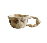CYANMIEGT 240ml Ceramic Mug for Tea Coffee Wavy Rim Twisted Handle Single Stoneware, Afternoon Tea Latte Adult, Wavy Rim Twisted Handle, Carved Swallow Pattern, 2 Colors Creamy White Light kiln