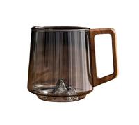 CYANMIEGT 450ml Retro Glass Cup Cold Resistant Heat Resistant -Proof Creative Coffee Creative New Wonder Mountain Bottom Wood Handle Water&Tea Cup Mountain View Whiskey Glass with Wood Handle