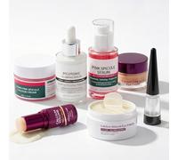 Cyano Pink Spicule 7-Piece Korean Skincare Set: Spicule Serum, Calcium Serum, Multi Balm, Eye Patches, Cream, Eye Cream & Lip Oil - Pamper Gifts For Women, Korean Glass Skin Care Gift Sets For Women