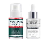 Cyano Pink Spicule Serum & Pigmentation Corrector Calcium Ampoule Duo, Whitening Anti Wrinkle Serum Ampoule For Pore Refinement, Brightening & Hydrating Facial Care For All Types Skin