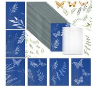 Cyanotype Kit 24 Pcs A5 Cyanotype Paper with Acrylic Panel 4 Clips Green Leaves Butterflies High Sensitive Sun Print Paper-Kit Solar Print Papers for Kids Adults Arts Crafts DIY Projects 5.8X8.3 inch