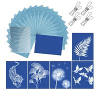 Cyanotype Paper Kit - 32PCS A5 High Sensitive Sun Art Paper Kit with Acrylic Panel and 4 Clips, 21×14.8cm Nature Printing Paper Set for Kids Adults Arts Crafts Solar Drawing Papers DIY Projects