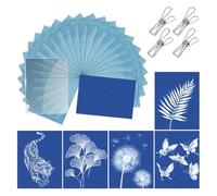 Cyanotype Paper Kit - 80PCS A6 High Sensitive Sun Art Paper Kit with Acrylic Panel and 4 Clips, 4.13×5.83 Inch Nature Printing Papers Set for Kids Adults Arts Crafts Solar Drawing Papers DIY Projects