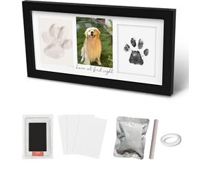 Cyanslen Dog and Cat Paw Print Set, Paw Print Ink Keepsake Photo Frame Kit, Pet Pawprints Photo Frame and Impression Set, Easy Home Use, Wall Hanging & Stand (Black)