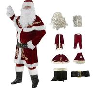 CYANX 8 PCS Santa Suit Men Costume Santa Claus father christmas costume adult christmas fancy dress costumes Deluxe Velvet santa claus costume (M)