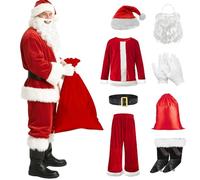 CYANX 8Pcs Deluxe Santa Costume Adult Men, Plus Size Santa Suit, Santa Claus Costume for Men, Clothes, Pants, Gloves, Hat, Belt, Beard, Father Christmas Outfit for Adults, Christmas Fancy Dress(4XL)