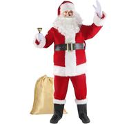 CYANX Christmas Santa Claus Costume for Men Adult 11 Pcs Deluxe Suit Outfit Xmas Santa Holiday Party Cosplay(XXL)