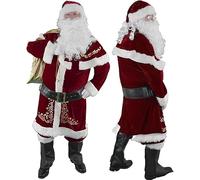 CYANX Santa Claus Costume for Men 12pcs Christmas Set Deluxe Velvet Adult Santa Suit (XXL)
