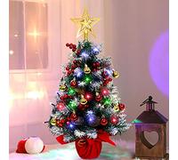 CYAOOI 24" Mini Christmas Tree, Artificial Small Christmas Tree with Four-Color LED String Lights, Prelit Tabletop Christmas Tree with Pine Cones Christmas Balls Ornaments for Christmas Decorations