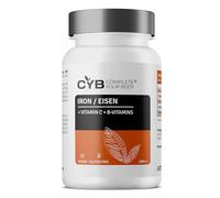 CYB High-Strength Iron Complex - 180 Tablets - Chelated Iron 14mg (as Gluconate) (100% NRV) Plus Folic Acid, Vitamins B12, B6 and C - Formation of Red Blood Cells, Reduction of Tiredness and Fatigue