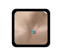 Cybche Blue Flower Beaded Necklace Boho Choker Necklace Teal Small Flower Shape Pendant Necklace Minimalist Small Round Beads Necklaces Ball Chain Necklaces