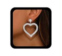 Cybche Boho Rhinestone Heart Dangle Earrings Empty Cz Earrings Heart Large Crystal Hearts Drop Earring Silver Crystal Earring Sparkling Love Jewelry For Women