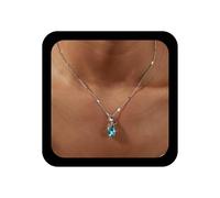 Cybche Boho Sapphire Crystal Teardrop Necklace Choker Wedding Blue Gem Rhinestone Pendant Necklace Minimalist CZ Water Drop Infinite Thin Chain Necklaces Jewelry For Women