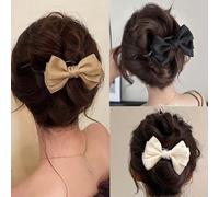 Cybche Bow Satin Hair Clip Khaki Silk Ribbon Bow Clips French Silk Bow Hair Clips Bowknot Twist Banana Clip Banana Hair Clip Twist Hair Styling Clip Barrette for Women Headpiece